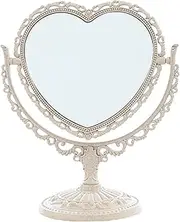D&X 7-Inch Heart Mirror 360 Degree Rotation Double Sided Magnifying Makeup Mirror,One Side with 3X Magnification Bathroom Bedroom Vanity Mirror(Beige, Heart-Shaped)