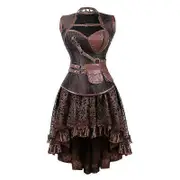 Steampunk Corset Plus Size Gothic Punk Leather Bustier Corset Dresses For Women Lace Skirt Set Burlesque Halloween Cosplay Sexy 20817056Brown XXL