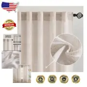 Natural White Linen Semi-Sheer Curtains - 80" Length, 2 Panels for Elegant Homes
