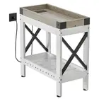 Narrow Side Table, Farmhouse End Table with Charging Station for Small Spaces,