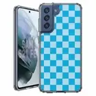For Samsung Galaxy S20 S21 S23 S24 FE 5g TPU Case+Glass(Checker Cyan)