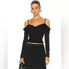 JONATHAN SIMKHAI Landon Long Sleeve Blouse Black Off-the-Shoulder Size Small NEW