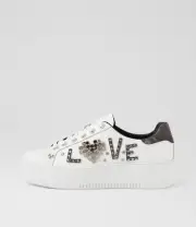 New Django & Juliette Wayoras White Black Distress Denim Leather Sneakers Wom...