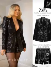 zara sequinned Blazer & Mini Short Size S Co Ord Set Ref 9486/613
