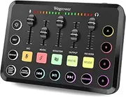 Wegrower Rechargeable Audio Mixer for Gaming & Podcasting - 48V Phantom Power, Dual Mic Inputs, RGB Lighting, 1-Click Noise Cancel, Voice Changer, Plug & Play (W-11)