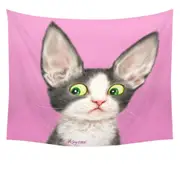 Big Ears Girly Kitty Cat over Pink Tapestry