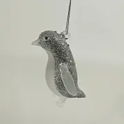 West Elm Silver Glitter PENGUIN Christmas Ornaments Rhinestone NEW