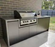 Outdoor kitchen, polished real concrete benchtop and outdoor cabinetry