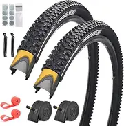 SIMEIQI 2 Pack 24/26/27.5x1.95 Inch Anti-Puncture Mountain Bike Tires and Tubes with Rim Strips Gluless Patches Folding Replacement Bicycle Tyres for MBT Hybrid Trails Commuter City