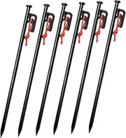 WOONEKY 6Pcs Heavy Duty Tent Ground Pegs Stakes for Outdoor Camping Easy Pull Out Design for Tents Canopies and Gazebos with Storage Bag