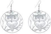 OWL Silver Crystal Round Hoop Drop Dangle Pierced Earrings Women Gift NEW