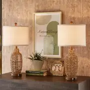 Rattan Table Lamps Set of 2 Wicker Lamps 3 Way Dimmable Touch Control Farmhouse