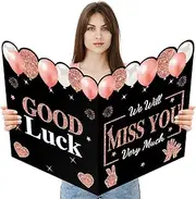 Retirement Greeting Card for Coworkers Women, Large Rose Gold Guest Signature Book Gifts, We Will Miss You Good Luck Blessing Greeting Card for Going Away Farewell Decorations Party Supplies.