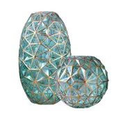 SOGA Green Diamond-Cut Glass Vase Set – Gold Accent