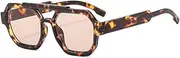 [GNOLONG] Vintage Double Bridge Pilot Sunglasses - Women Men Retro Hexagonal 70s Eyeglasses Outdoor