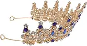 WRITWAA Crown Retro Queen Headdress Hair Accessories for Bride Bridal Headband Black Tiara Wedding Tiara for Women Gold Headpiece Bride Accessories Queen Costume Dress for Girl Rhinestones