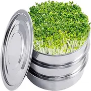 Whnbuij Sprouting Container - Sprout Growth Tray, Round Stainless Steel Germination Net Tray, 7.8 Inch Stackable 3-Stage Germination System, Microgreens Greenhouse with 2 Mesh Trays, 1 Base and 1 Lid
