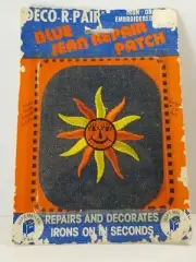 Vintage Deco-R-Pair Hippy Smiley Face Sun Embroidered Denim Jean Patch 4"x5"