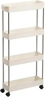 Storage Cart 4 Tiers Unit Shelf Rack with Wheels Slim Cart Tower Organizer for Kitchen Plastic & Stainless Steel White