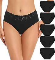 [RHYFF] Womens Underwear Cotton Bikini Panties Lace Soft Hipster Panty Ladies Stretch Full Briefs 5 Pack