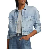 Rag & Bone L36013 Womens Blue Miramar Cropped Trucker Denim Jacket Size XS