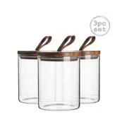 Argon Tableware 3 Piece Glass Jar With Wooden Lid Storage Container Set - Round - 750ml