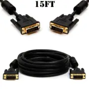15FT DVI-D Dual Link Male to Male LCD Digital Monitor Cable Ferrite Cores Gold