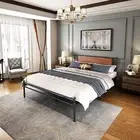 Queen Bed Frame with Wooden Headboard Metal Platform Bed Frames with Storage NO