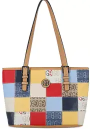 Giani Bernini Saffiano Colorful Patchwork Tote Leather Shoulder-Bag Snap NWT