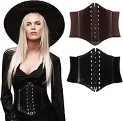 [Boyiee] 2 Pieces Corset Belt Cinch Belt Tied Corset Elastic Waist Belt for Women Dress Overcoat Halloween Costume Accessories
