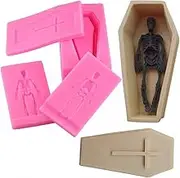 MoldFun Small Size 3D Coffin with Cross and Human Skeleton Skull Silicone Mould for Fondant, Gum Paste, Cake Decorating, Chocolate, Candy, Soap, Bath Bomb, Resin