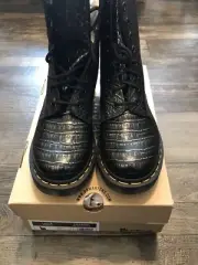 Dr Martens 1460 Wild Croc Embossed Leather Boots Women’s US 9 Gunmetal Black