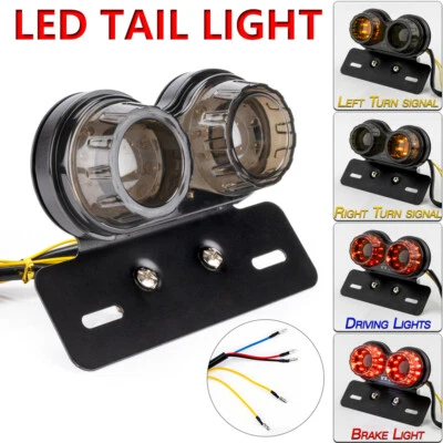 Motorcycle LED License Plate Twin Dual Tail Brake Turn Signal Integrated Lights