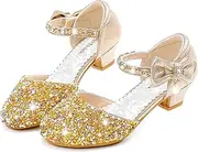 [Motasha] Girls' Sandals Closed Toe Heels Wedding Party Princess Shoes Sequins Bow for Toddler Little Big Kid