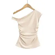 Off Shoulder Plain Top Almond - S