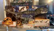 T-Rex Jurassic World LOT Dominion Thrash N Devour Tyrannosaurus & Blue Raptor