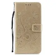 For Galaxy S10 Butterflies Love Flowers Pattern Horizontal Flip Leather Case with Holder & Card Slots & Wallet & Lanyard(Gold)