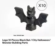 Lego 10 Pieces Black Bat / City Halloween Mini Figures Building