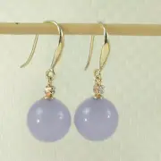 14kt Yellow Gold Sparkling Diamond 10mm Lavender Jade Hook Earrings