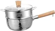 ＫＬＫＣＭＳ Stainless Steel Saucepan with Steamer - Versatile Cooking Pot for Home and Outdoor Use, 18cm