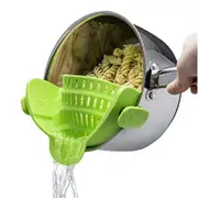 Catzon Clip On Silicone Strainer for All Pots & Pans Hands-Free Colander-Green