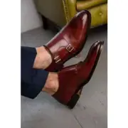 Bespoke Men's Genuine Brown Leather Double Monk Strap Dress/Formal Shoes