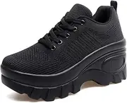 [Pucepen] Orthopedic Walking Shoes for Women Chunky Platform Comfort Wedge Walking Shoes for Women Non-Slip Breathable Slip-On Womens Trail Running Shoes, Balck, 6.5