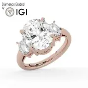 Oval Solitaire Labgrown Diamond Trilogy Ring 18k Rose Gold 4.00 Ct D VVS2