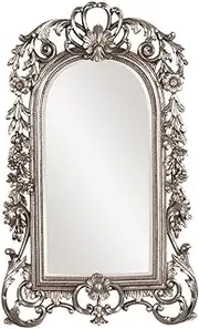 Howard Elliott Sherwood Hanging Accent Wall Mirror, Ornate Arched Antique Silver Resin Frame, Arch Shape Mirror for Home, Living Room, Entryway, 14 x 22 Inch