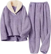 [BOSECETA] Fluffy Pajamas Set for Women Soft Comfy Fleece Pjs Pullover Pants Loose Plush Sleepwear Fuzzy Loungewear for Winter