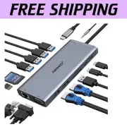 Portable USB C Docking Station with Dual HDMI & Gigabit Ethernet - 14 Ports