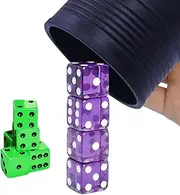 Dice Stacking Cup(Blue) Set with 4 Pcs 19mm(Purple) and 5 Pcs 18mm(Blue) Standard 6 Sided Dices, with Storage Bag-Magic Tricks Instruction