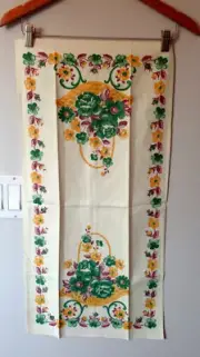 NOS VTG Green Yellow Flower Basket Kitchen Dish Towel 15 x 30