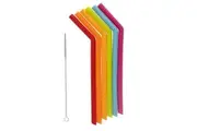 Joie Rainbow 6 Piece Silicone Smoothie Straw Set with Cleaning Brush